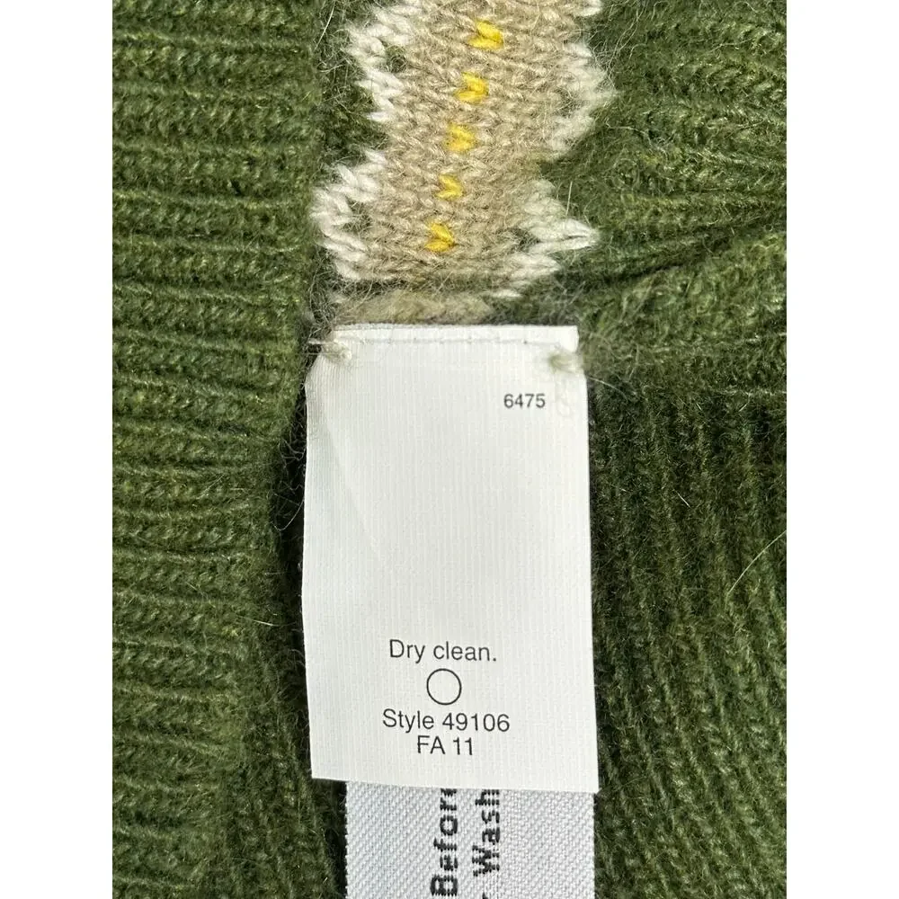 J. Crew Womens M Green Fair Isle V-Neck Knit Vest Wool Angora Blend Sweater